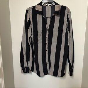 Maurices Women's XL Black Striped Button Up Long Sleeve Top Blouse Career